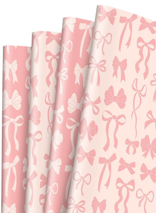 Whaline 8 Sheets Pink Bow Wrapping Papers - Not Roll - Pink Beige Bowknot Gift Wrap Paper Folded Flat for Coquette Birthday Wedding DIY Crafts, 19.7 x 27.6 In - Image 1